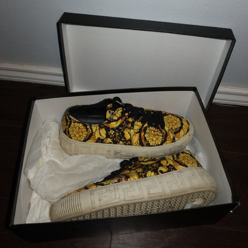 VERSACE MEDUSA Versace Yellow/Black Canvas Baroccoo Lace Up